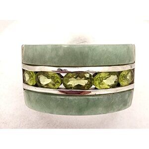 Sterling Silver Jade & Peridot Ring Glam Beachy Chunky Lemon Lime Modern Urban